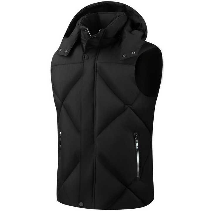 Men's Bodywarmer - Quilted Hooded Vest with Zip Pockets | Casual