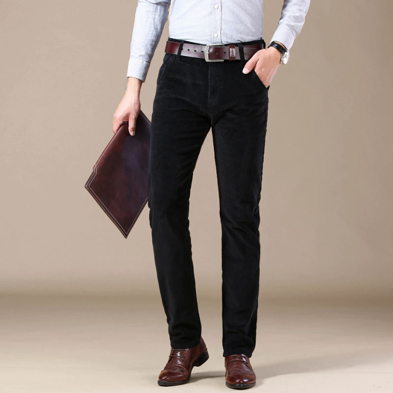 Men's Trousers - Slim Straight Fit with Ribbed Texture | Smart Casual