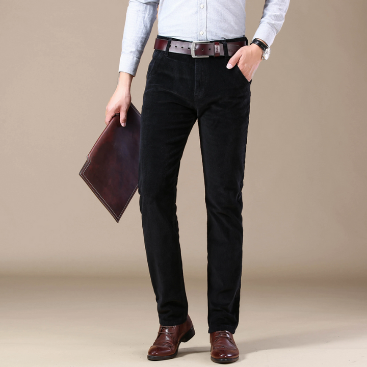 Men's Trousers - Slim Straight Fit with Ribbed Texture | Smart Casual