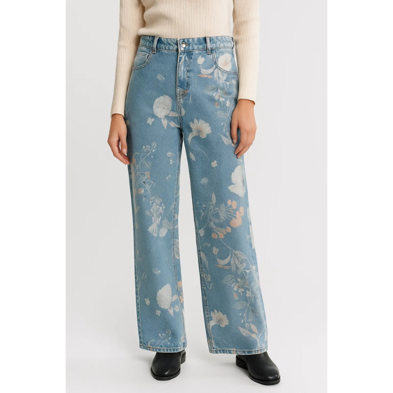 Jeans Women - Wide Leg High Waist Floral Print | Casual
