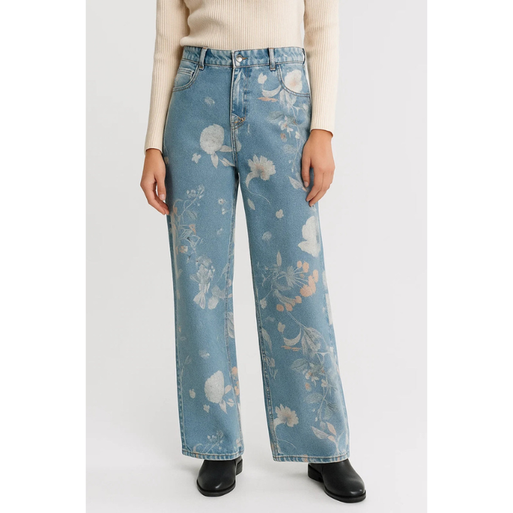 Jeans Women - Wide Leg High Waist Floral Print | Casual