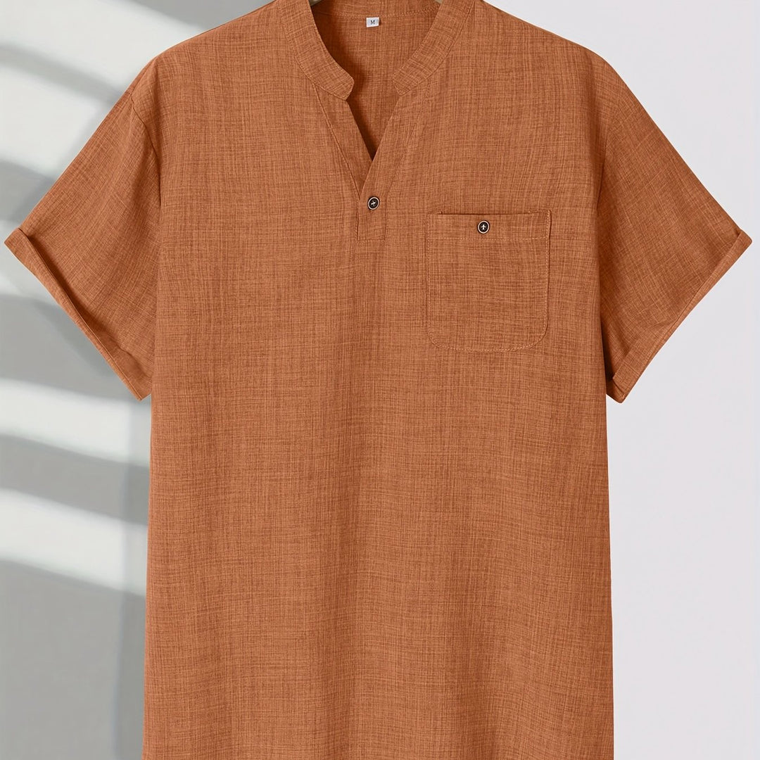 T Shirt Men - Short Sleeve with Stand Collar | Casual Relaxed Fit