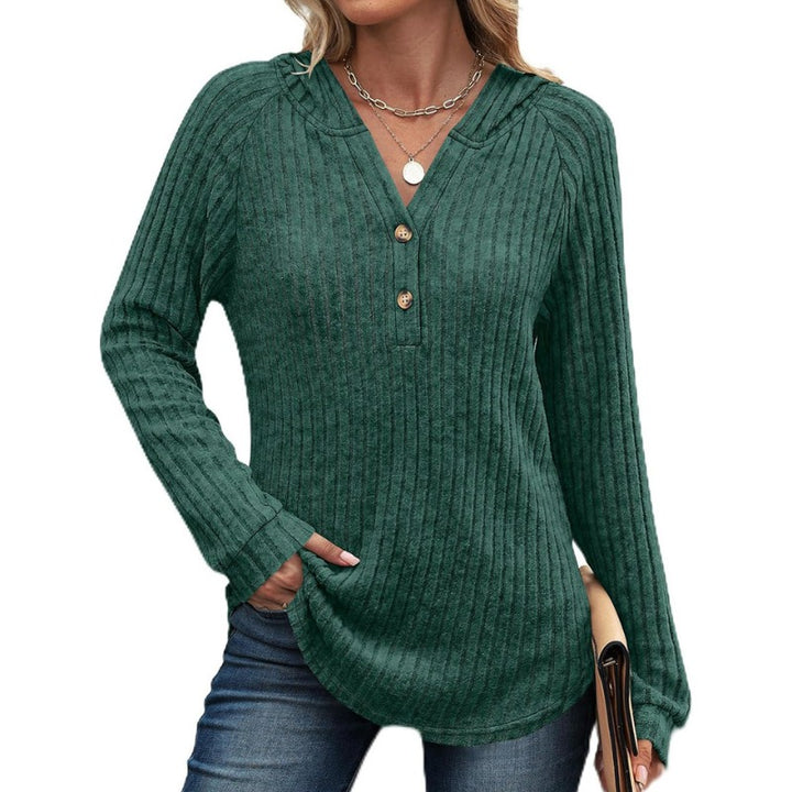 Women's Hoodie - Ribbed Half Button Long Sleeve | Casual