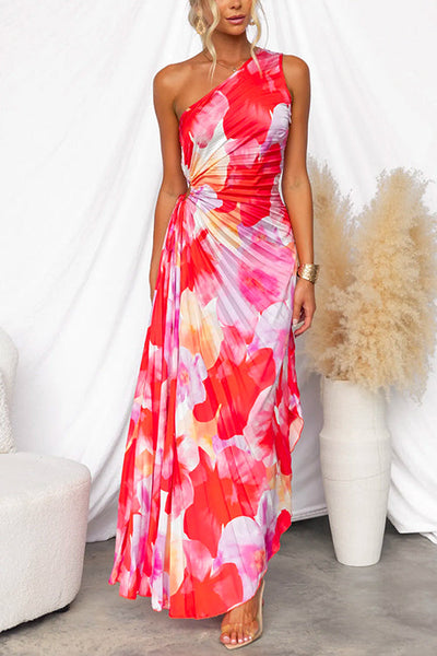 Maxi Dress Women - One Shoulder Ruched Floral | Summer