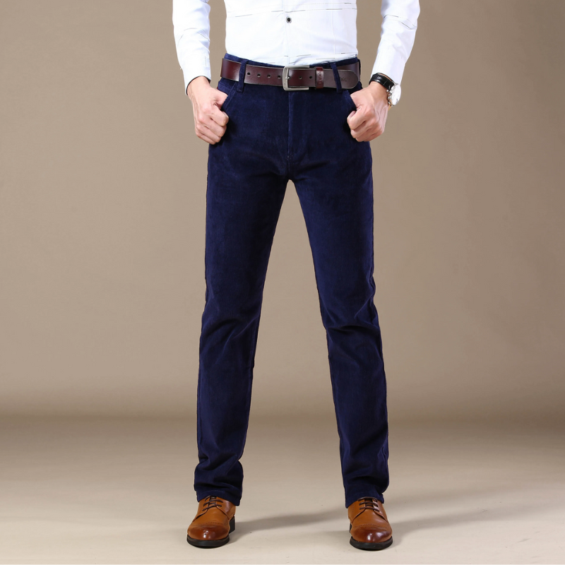 Men's Trousers - Slim Straight Fit with Ribbed Texture | Smart Casual