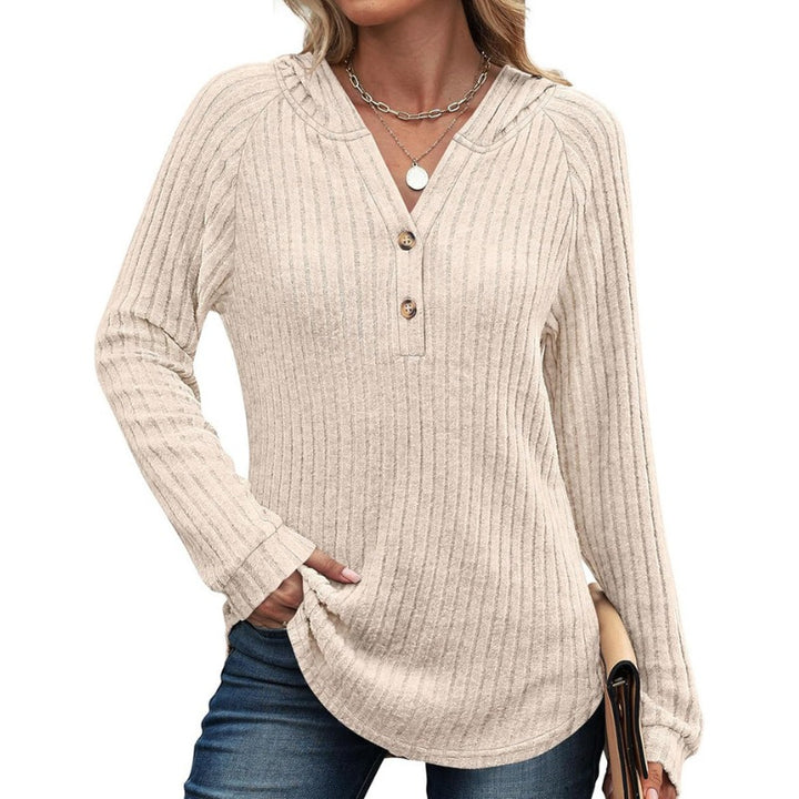 Women's Hoodie - Ribbed Half Button Long Sleeve | Casual