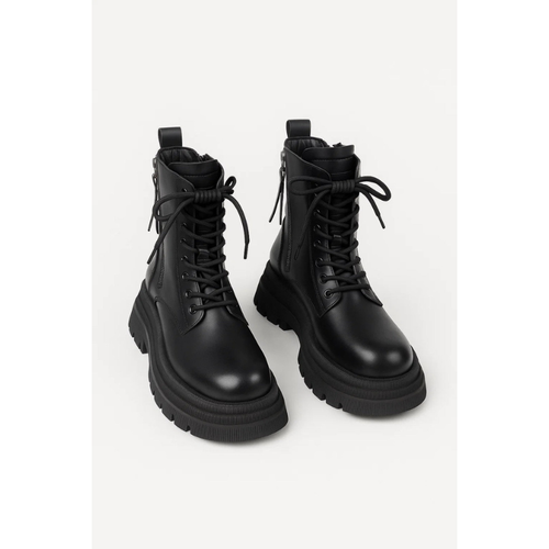 Ankle Boots Women - Chunky Lug Sole Lace Up with Side Zip | Casual