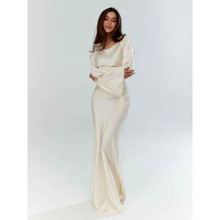Maxi Dress Women - Cowl Neck Long Sleeve Bias Cut Slip | Elegant