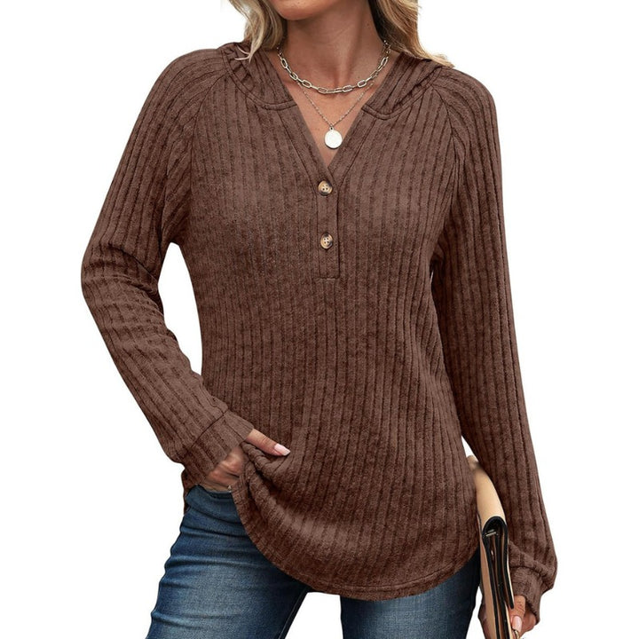 Women's Hoodie - Ribbed Half Button Long Sleeve | Casual