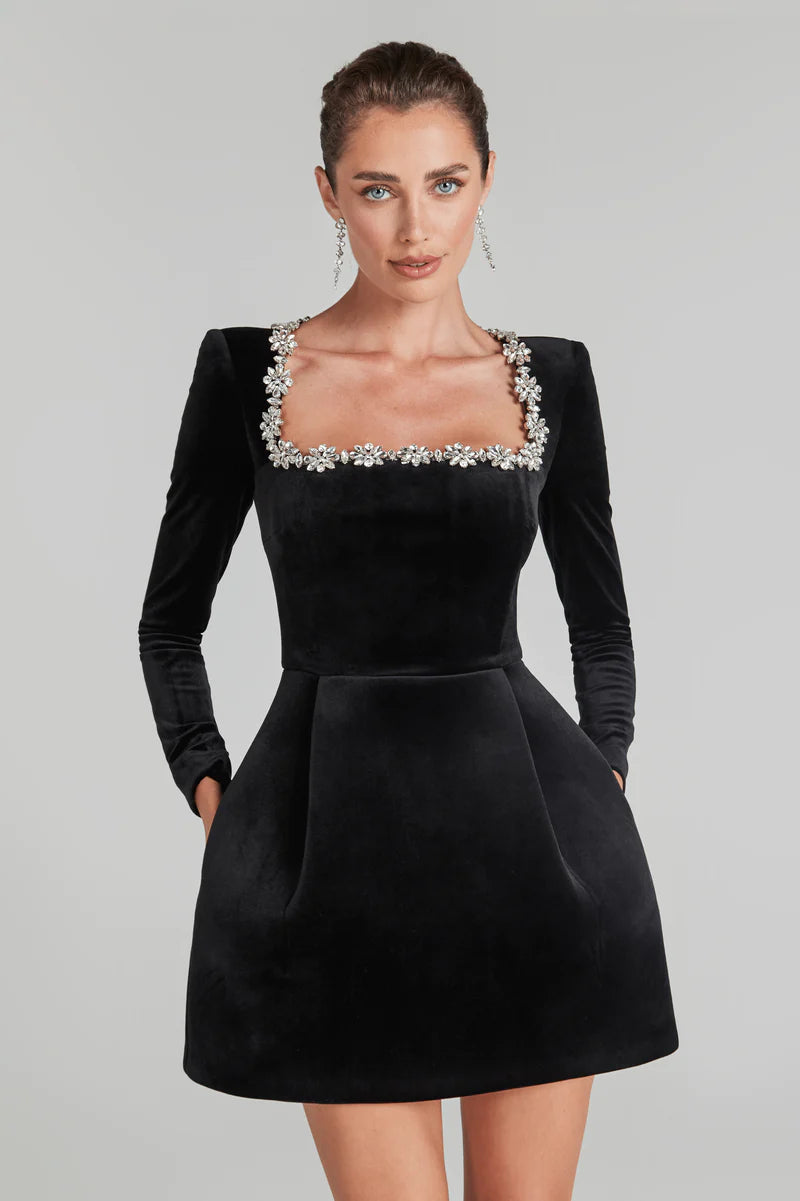 Mini Dress Women - Long Sleeve A-Line Jewel Trim | Party