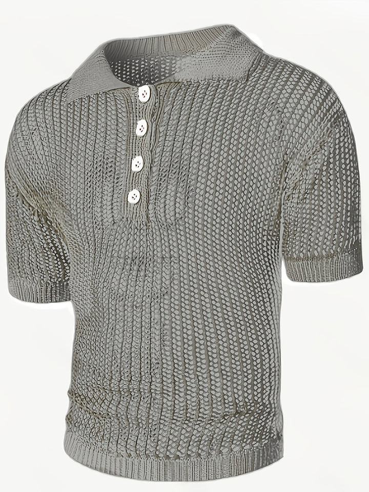 Polo Shirt Men - Slim Fit Open Knit with Button Placket | Casual