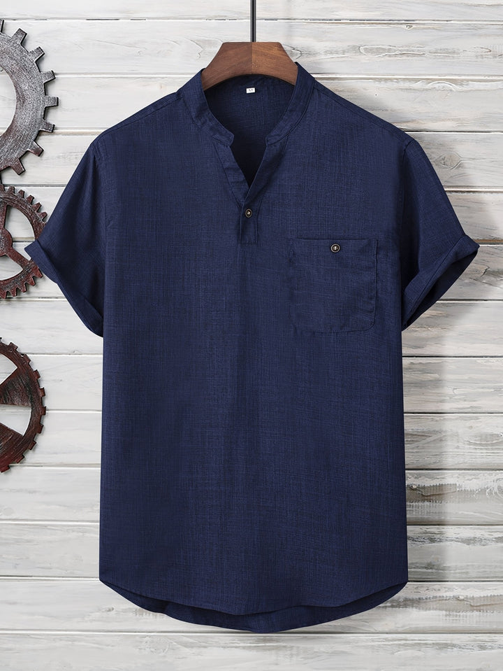 T Shirt Men - Short Sleeve with Stand Collar | Casual Relaxed Fit