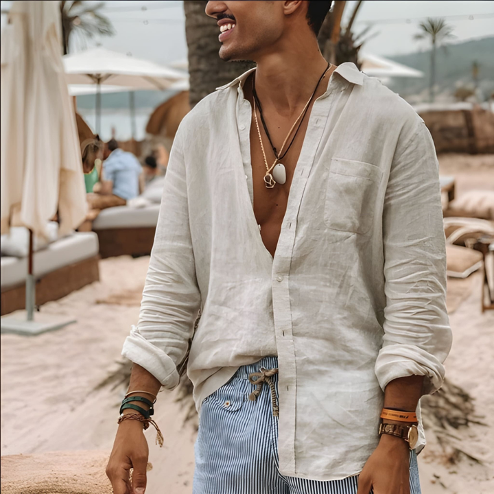 Men's Shirt - Relaxed Long Sleeve Button Front | Casual Summer