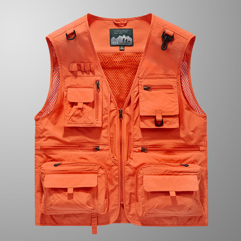 Men's Cargo Vest - Multi-Pocket Zip Mesh Panels | Outdoor