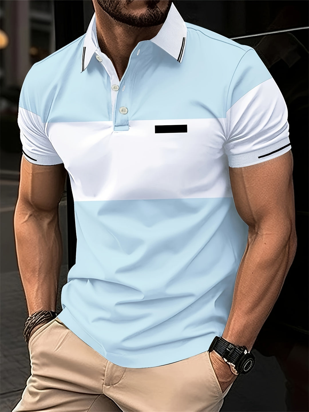 Polo Shirt Men - Slim Fit Colour Block with Contrast Collar | Casual