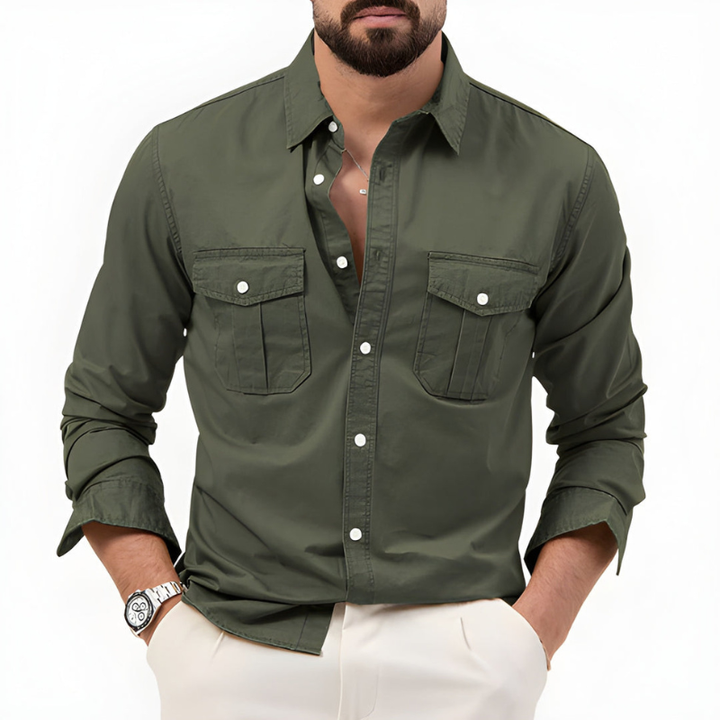 Men's Shirt - Long Sleeve Utility Style with Chest Pockets | Casual