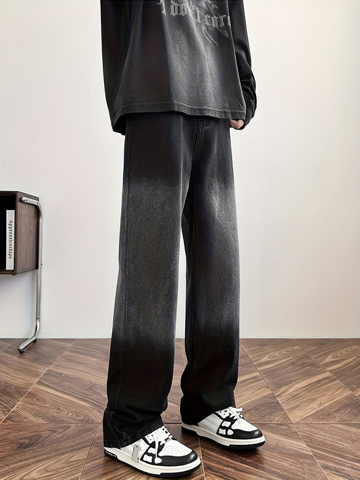 Jeans Men - Wide Leg with Washed Gradient Finish | Relaxed Casual