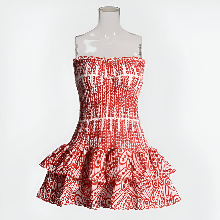 Mini Dress Women - Strapless Tiered Ruffle Smocked Bodice | Summer