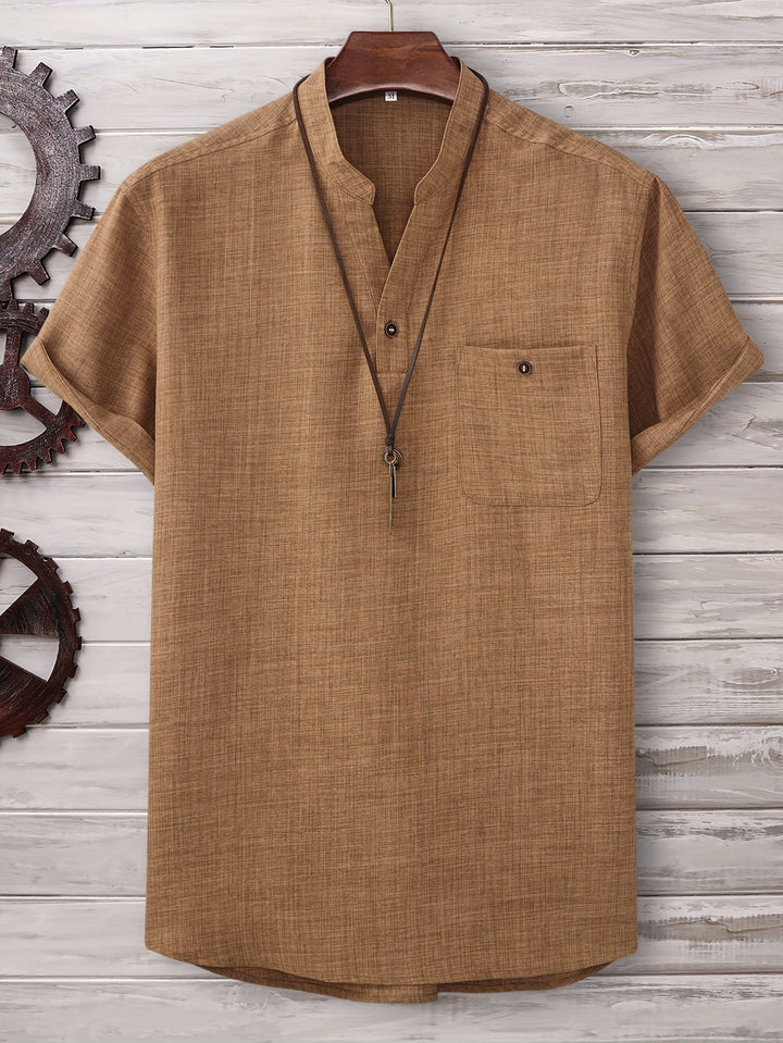 T Shirt Men - Short Sleeve with Stand Collar | Casual Relaxed Fit