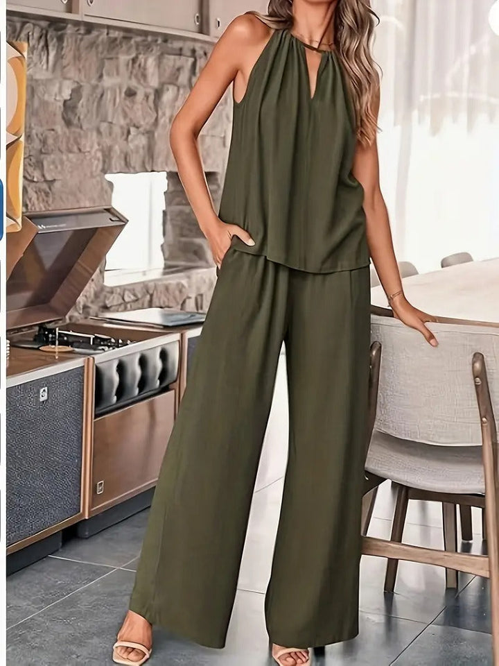 Women's Jumpsuit - Halter Neck Sleeveless Elasticated Waist Wide Leg | Summer