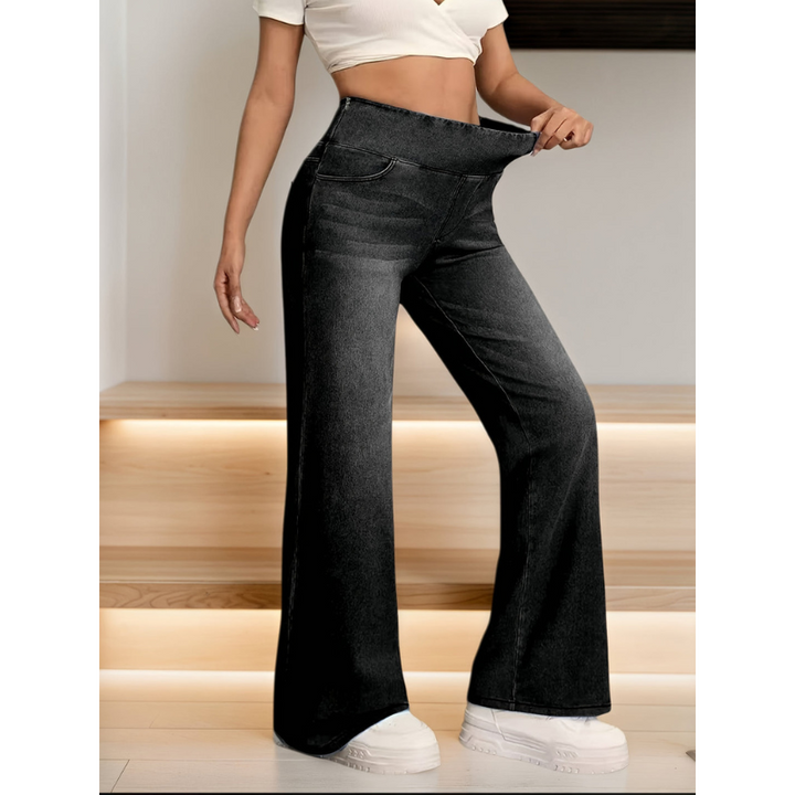 Women's Wide Leg Jeans - High Waist Pull On Flared Cut | Casual