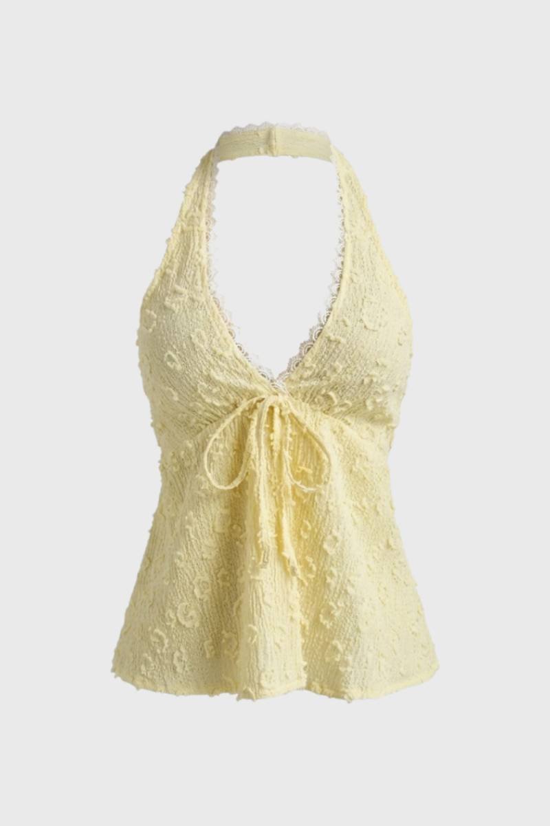 Halter Top Women - Up V-Neck Textured | Summer - Yellow