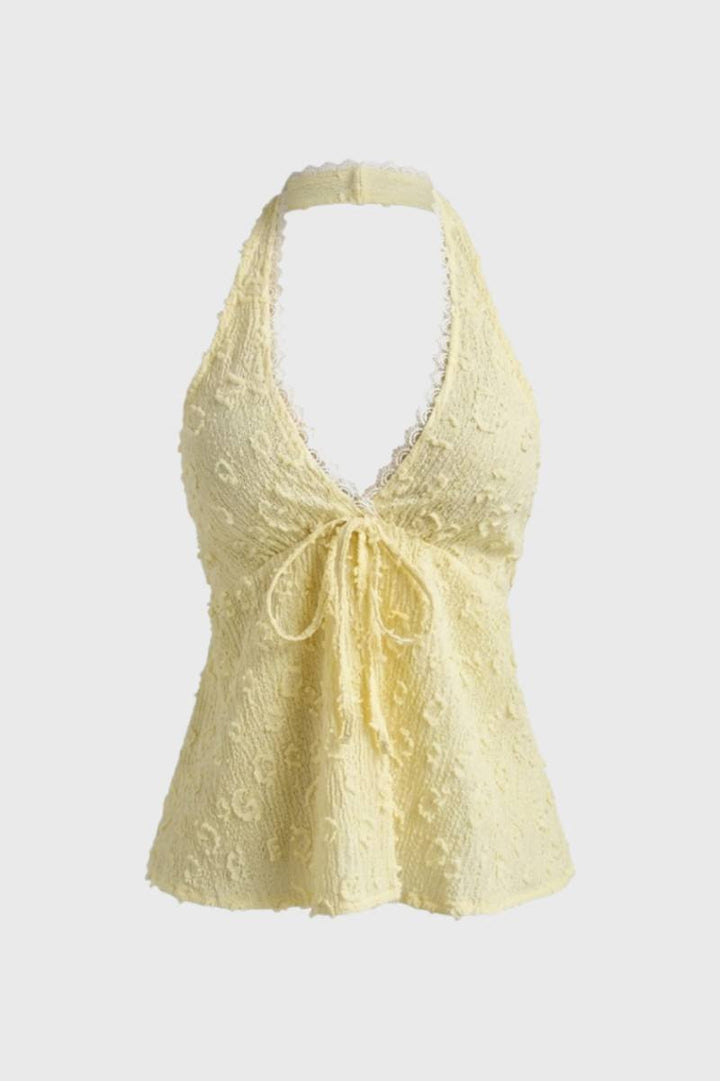 Halter Top Women - Up V-Neck Textured | Summer - Yellow