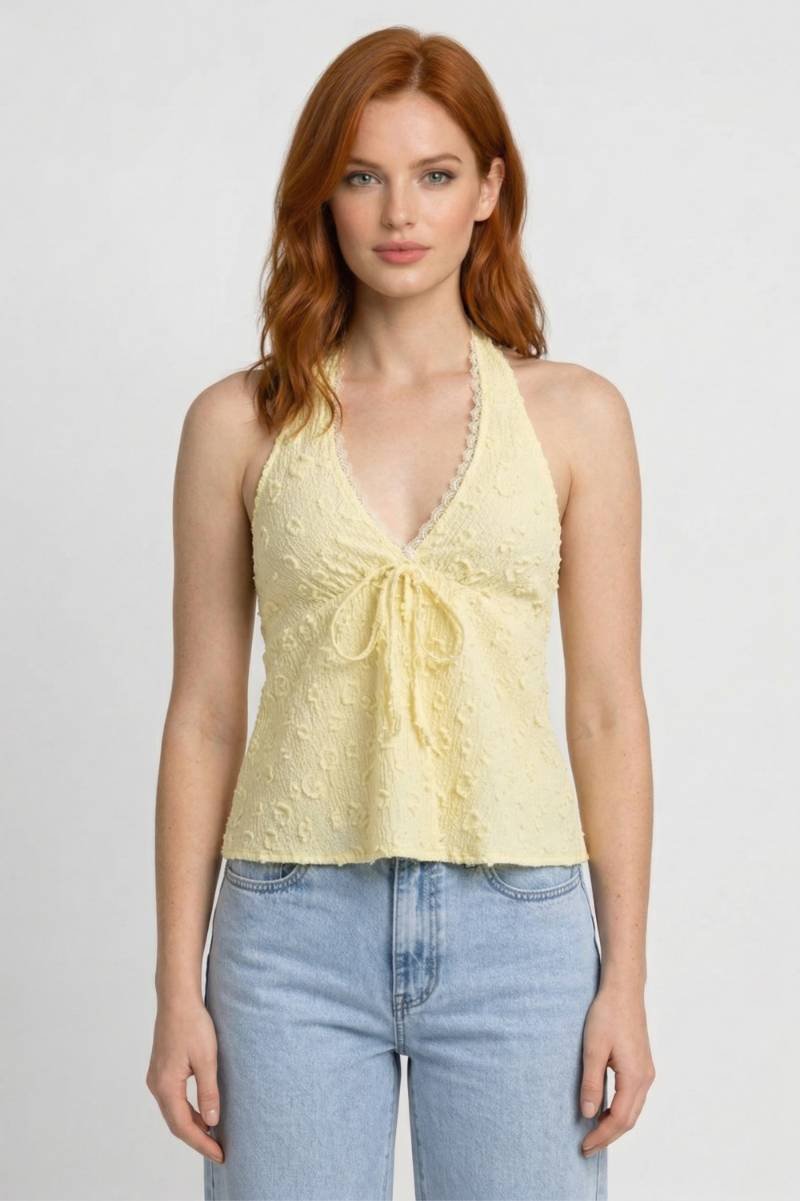 Halter Top Women - Up V-Neck Textured | Summer - Yellow