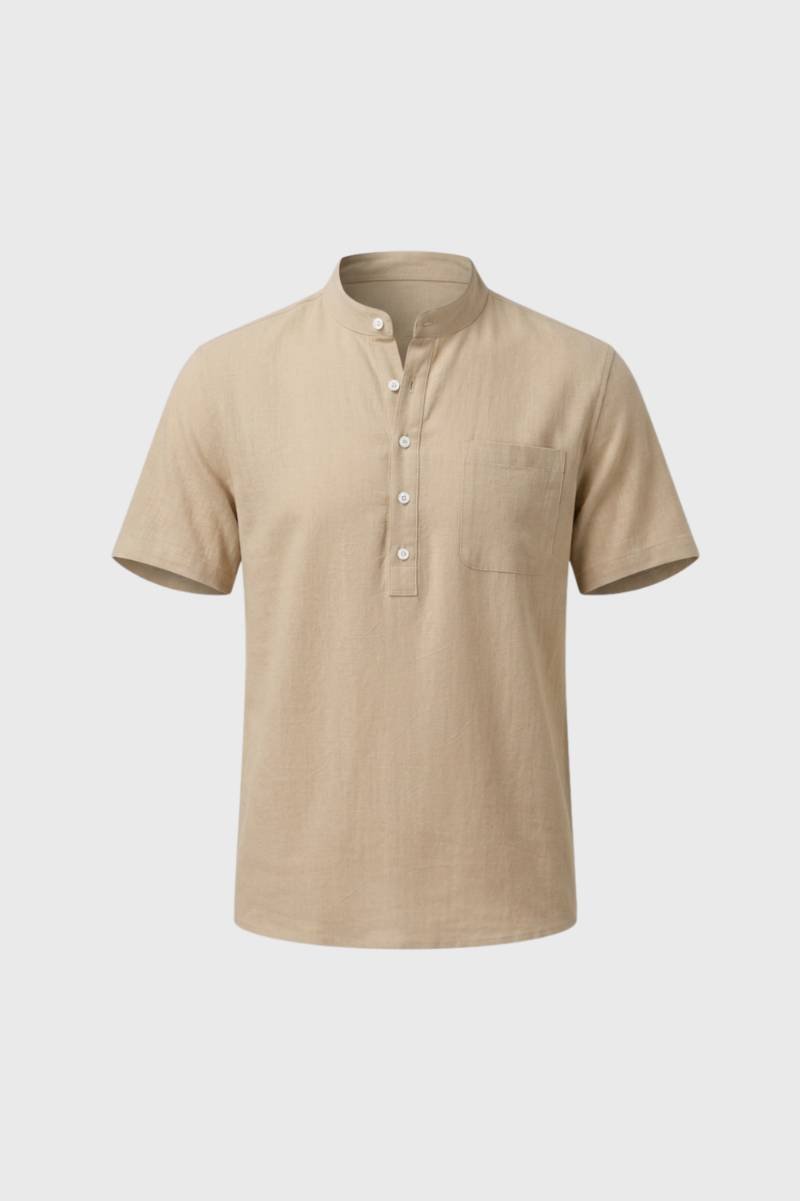 Henley Shirt Men - Band Collar Button Placket | Casual Summer — Beige