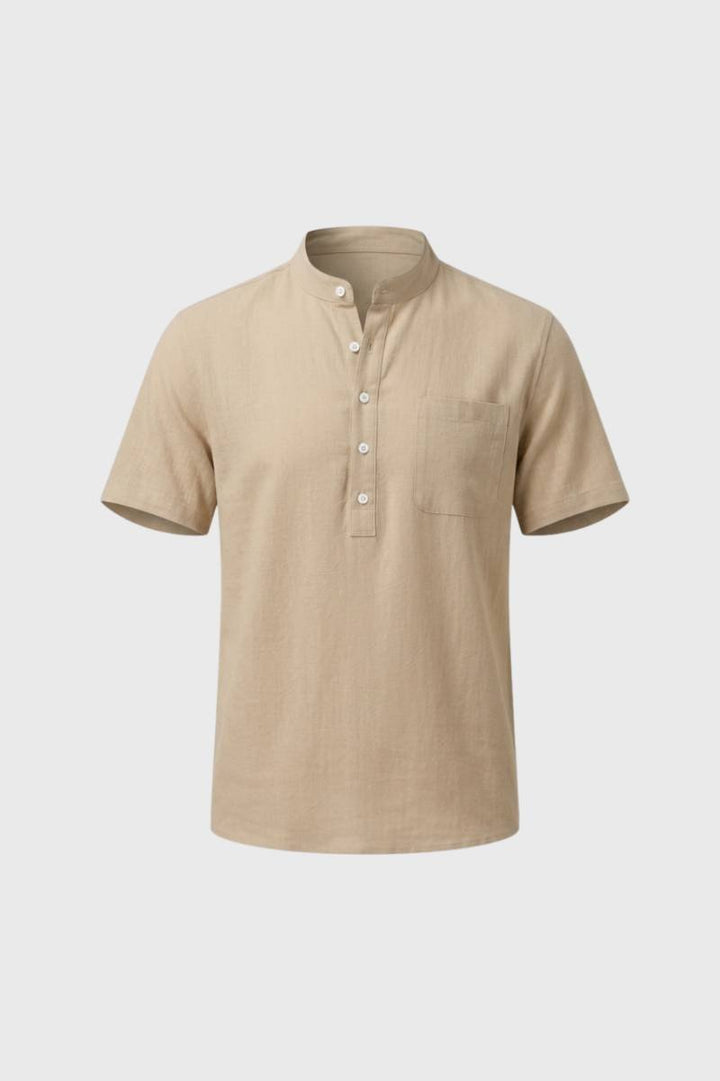 Henley Shirt Men - Band Collar Button Placket | Casual Summer — Beige