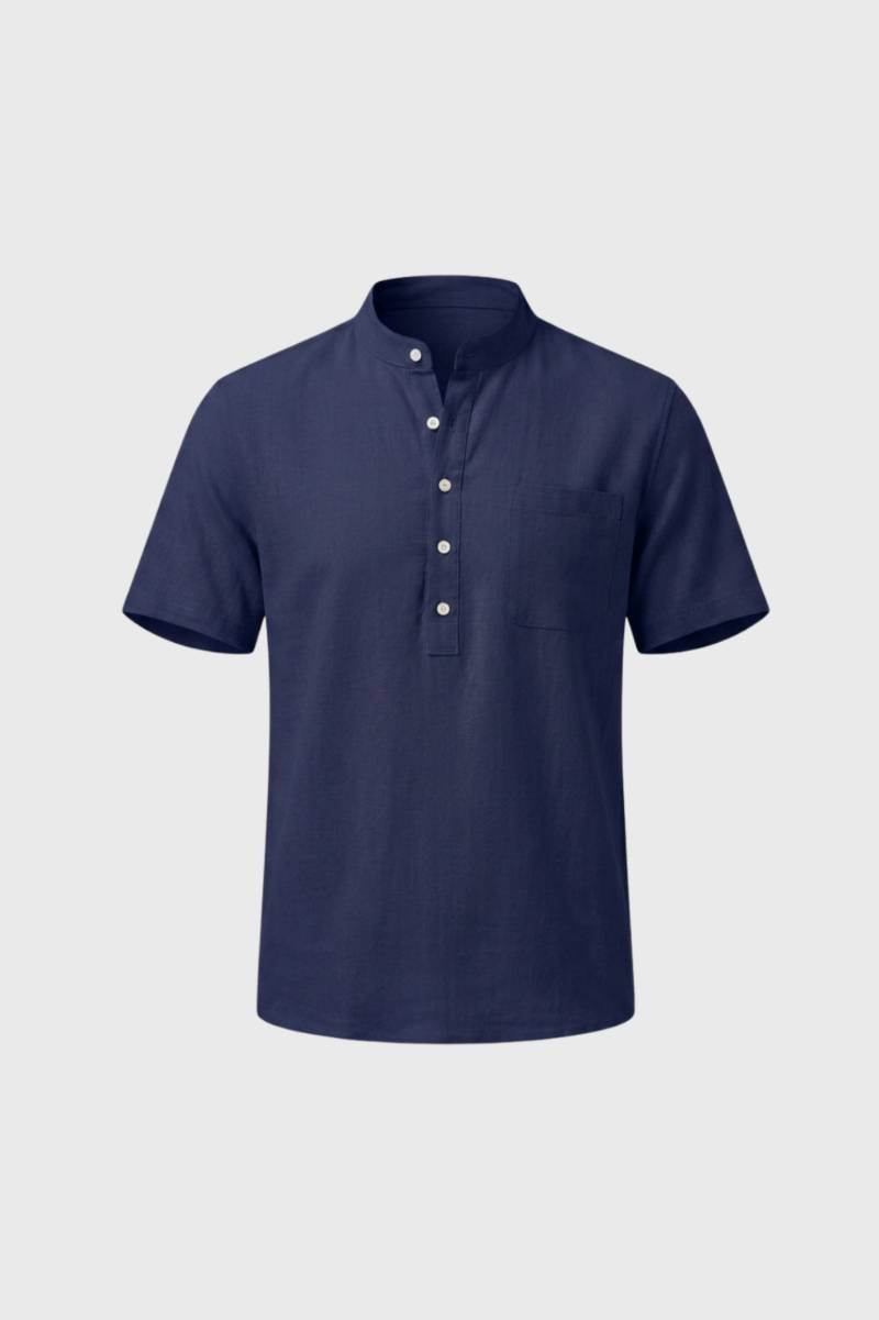 Henley Shirt Men - Band Collar Button Placket | Casual Summer — Navy