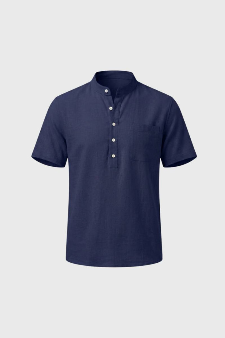 Henley Shirt Men - Band Collar Button Placket | Casual Summer — Navy