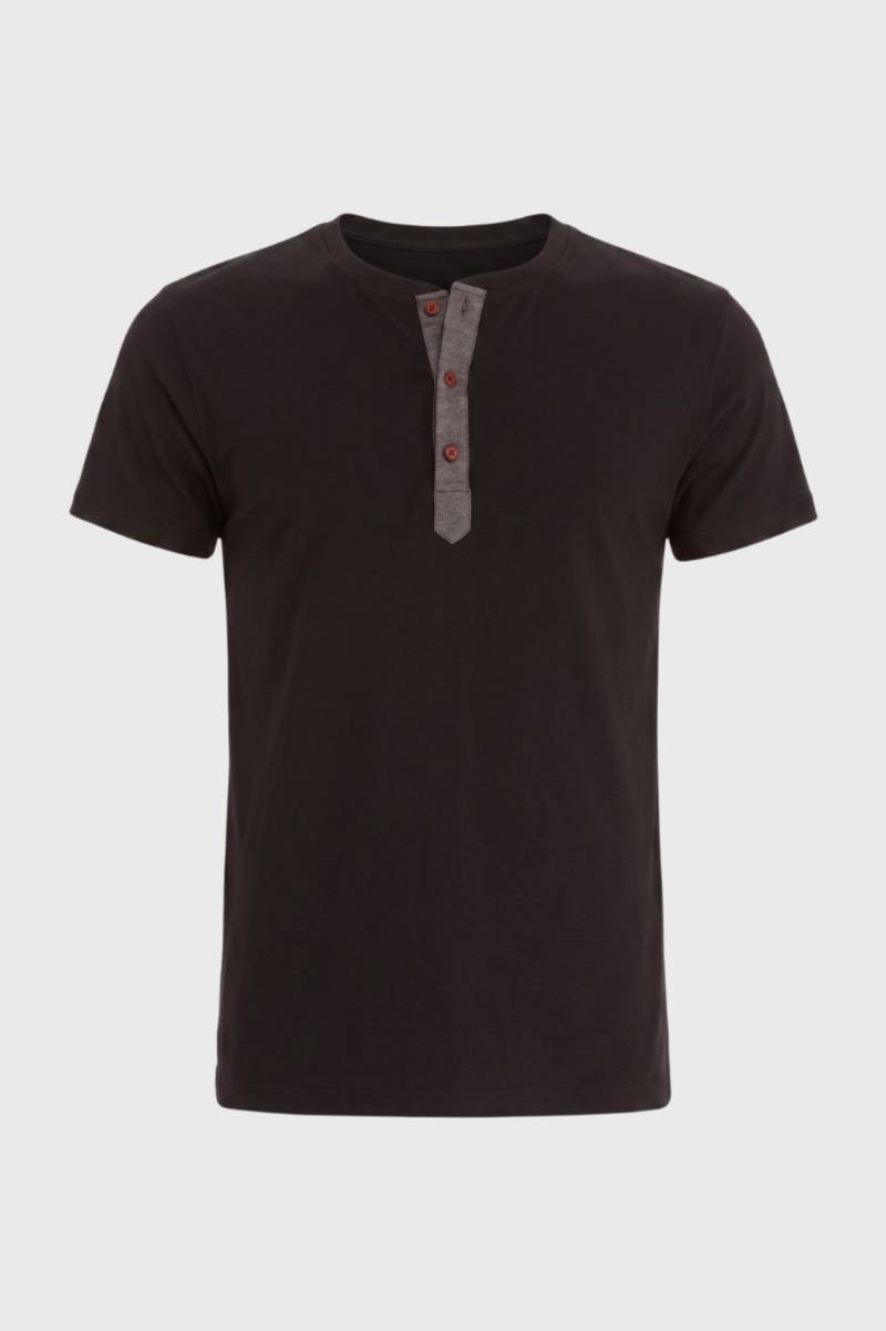 Henley Shirt Men - Short Sleeve Button Placket | Casual — Black