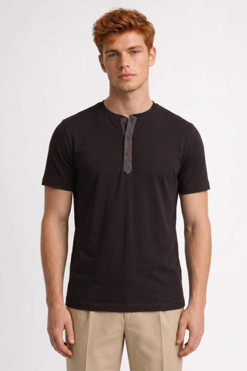 Henley Shirt Men - Short Sleeve Button Placket | Casual — Black