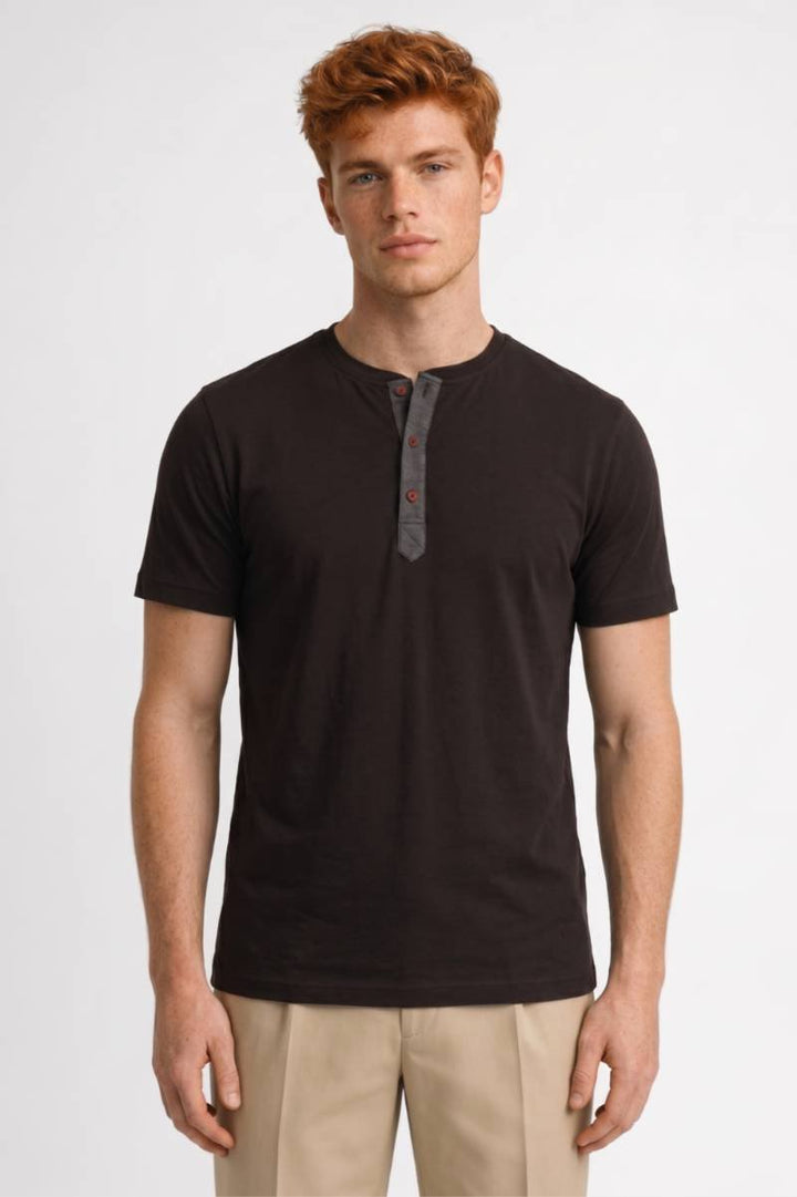 Henley Shirt Men - Short Sleeve Button Placket | Casual — Black