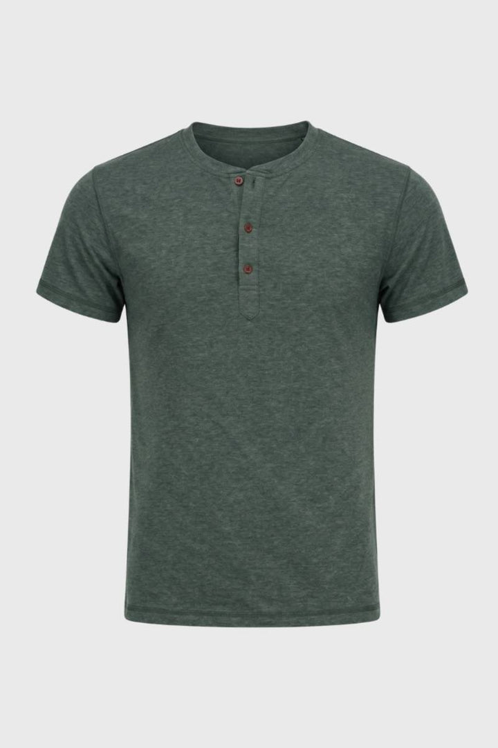 Henley Shirt Men - Short Sleeve Button Placket | Casual — Green