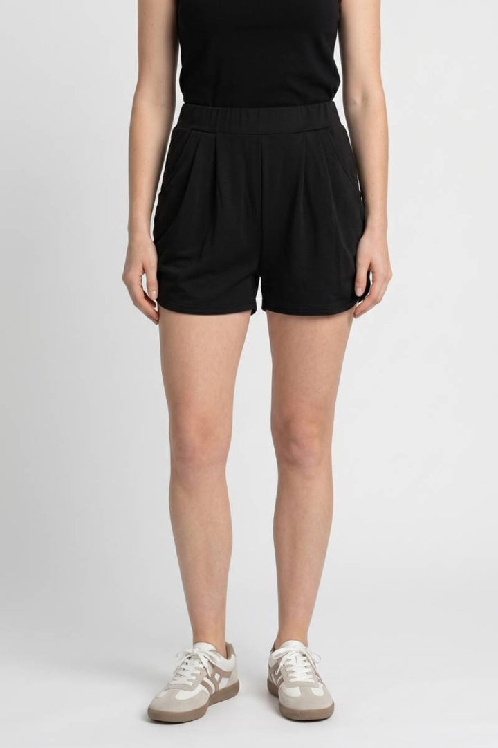 High Waist Shorts Women - Pleated Relaxed Fit | Casual — Black