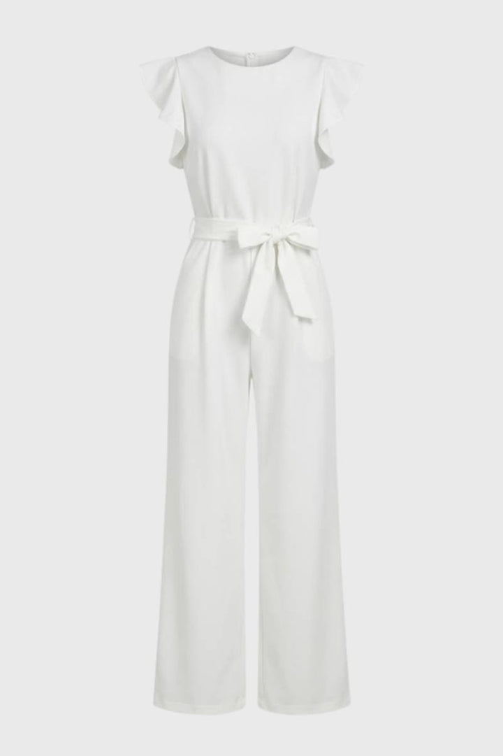 Jumpsuit Women - Flutter Sleeve Wide Leg with Tie Belt | Elegant — White