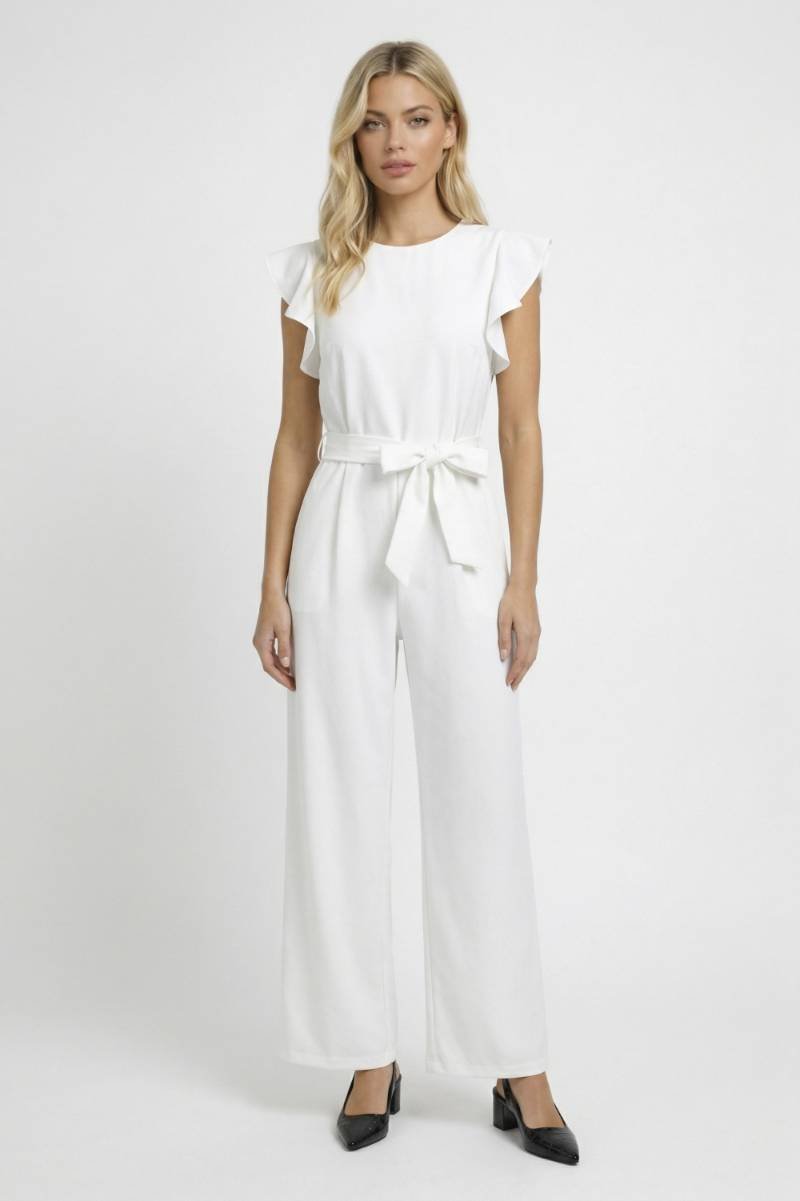 Jumpsuit Women - Flutter Sleeve Wide Leg with Tie Belt | Elegant — White