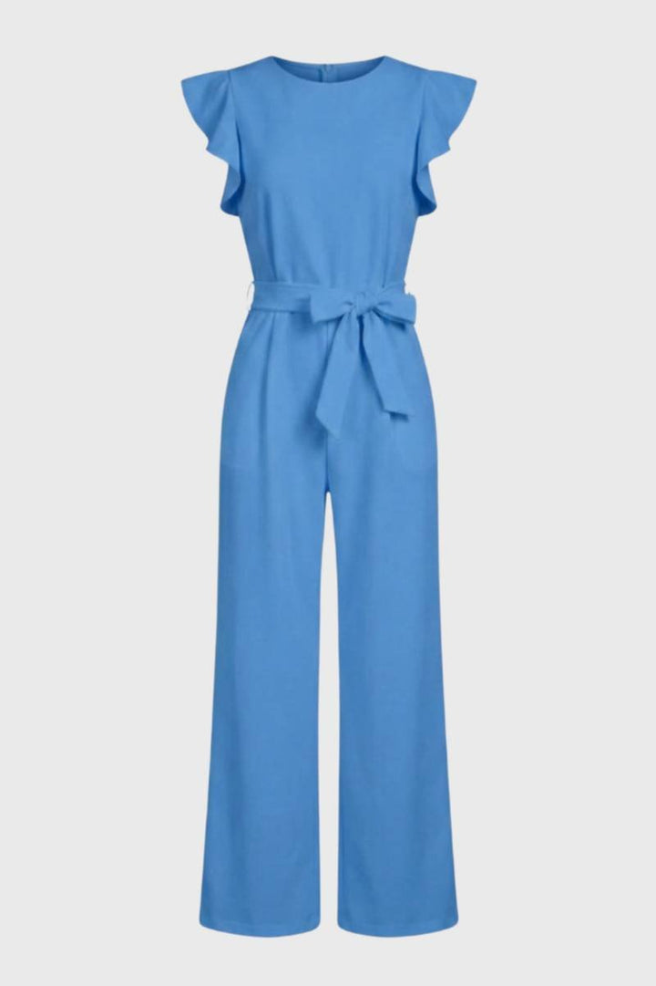 Jumpsuit Women - Flutter Sleeve Wide Leg with Tie Belt | Elegant — Blue