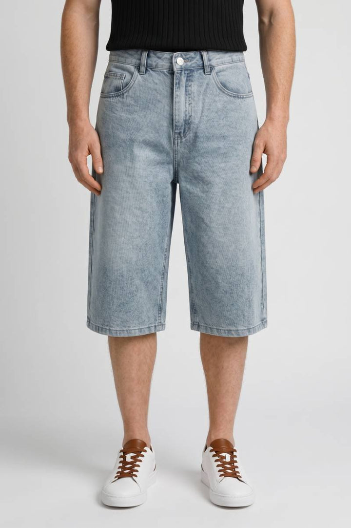Knee Length Shorts Men - Wide Leg Relaxed Fit | Casual — Light Blue
