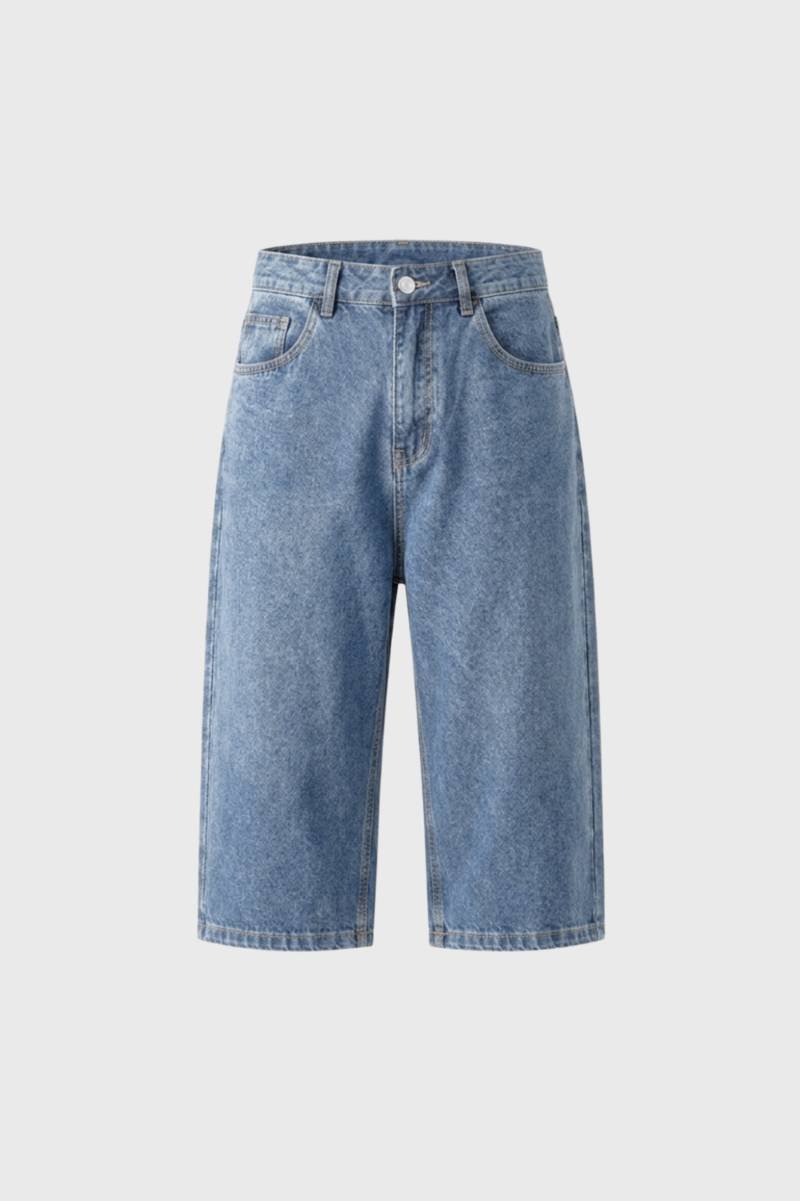 Knee Length Shorts Men - Wide Leg Relaxed Fit | Casual — Denim Blue
