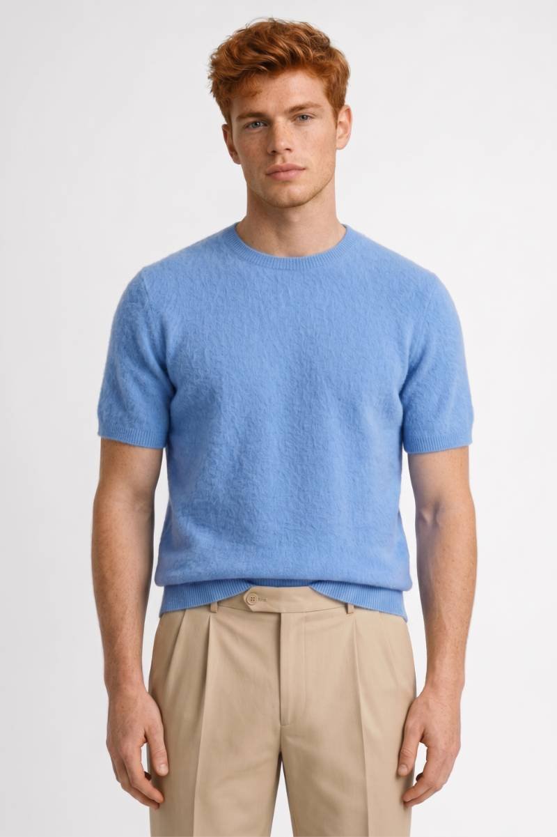 Knitted Jumper Men - Short Sleeve Round Neck | Classic Comfort — Blue