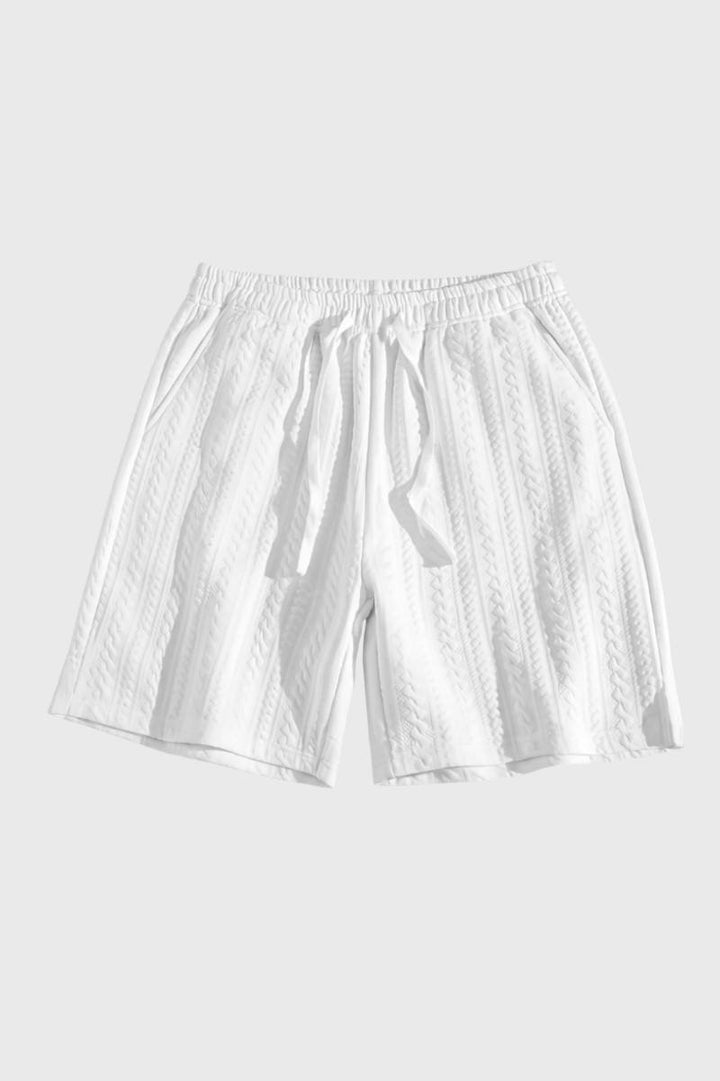 Knitted Shorts Men - Textured Cable Knit with Drawstring | Casual — White