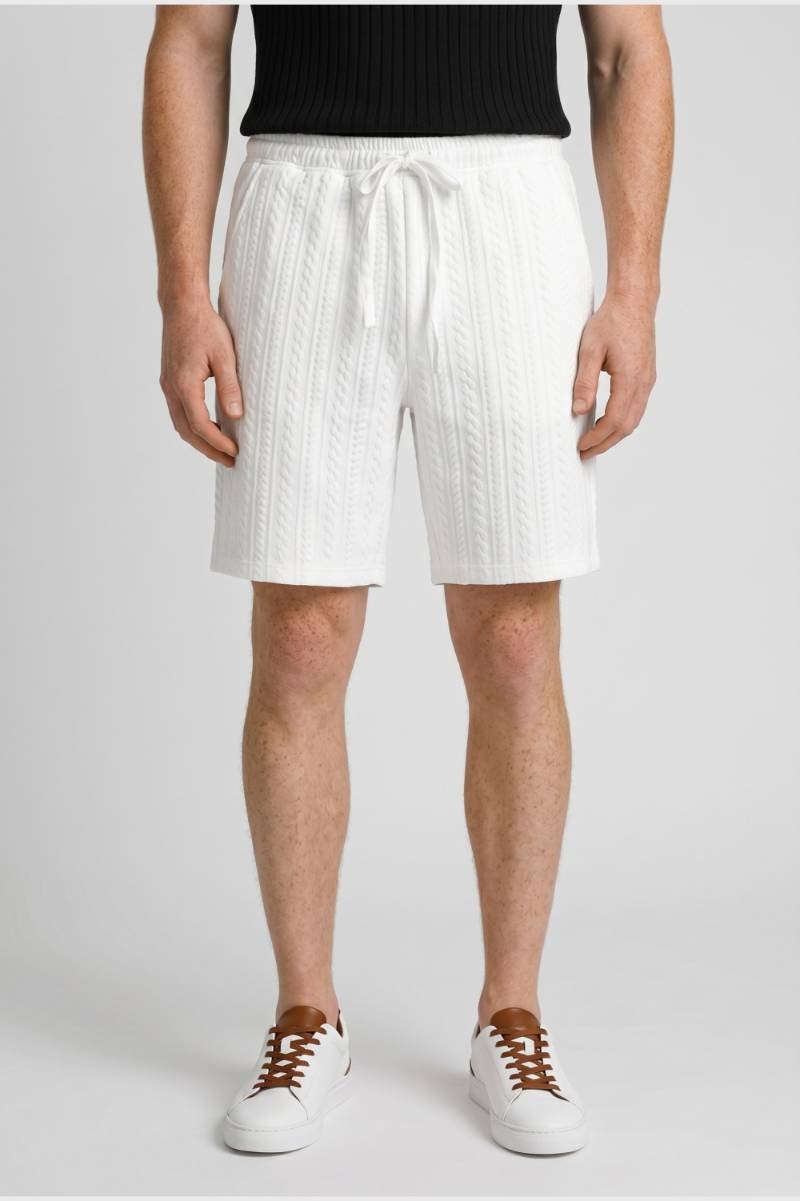 Knitted Shorts Men - Textured Cable Knit with Drawstring | Casual — White
