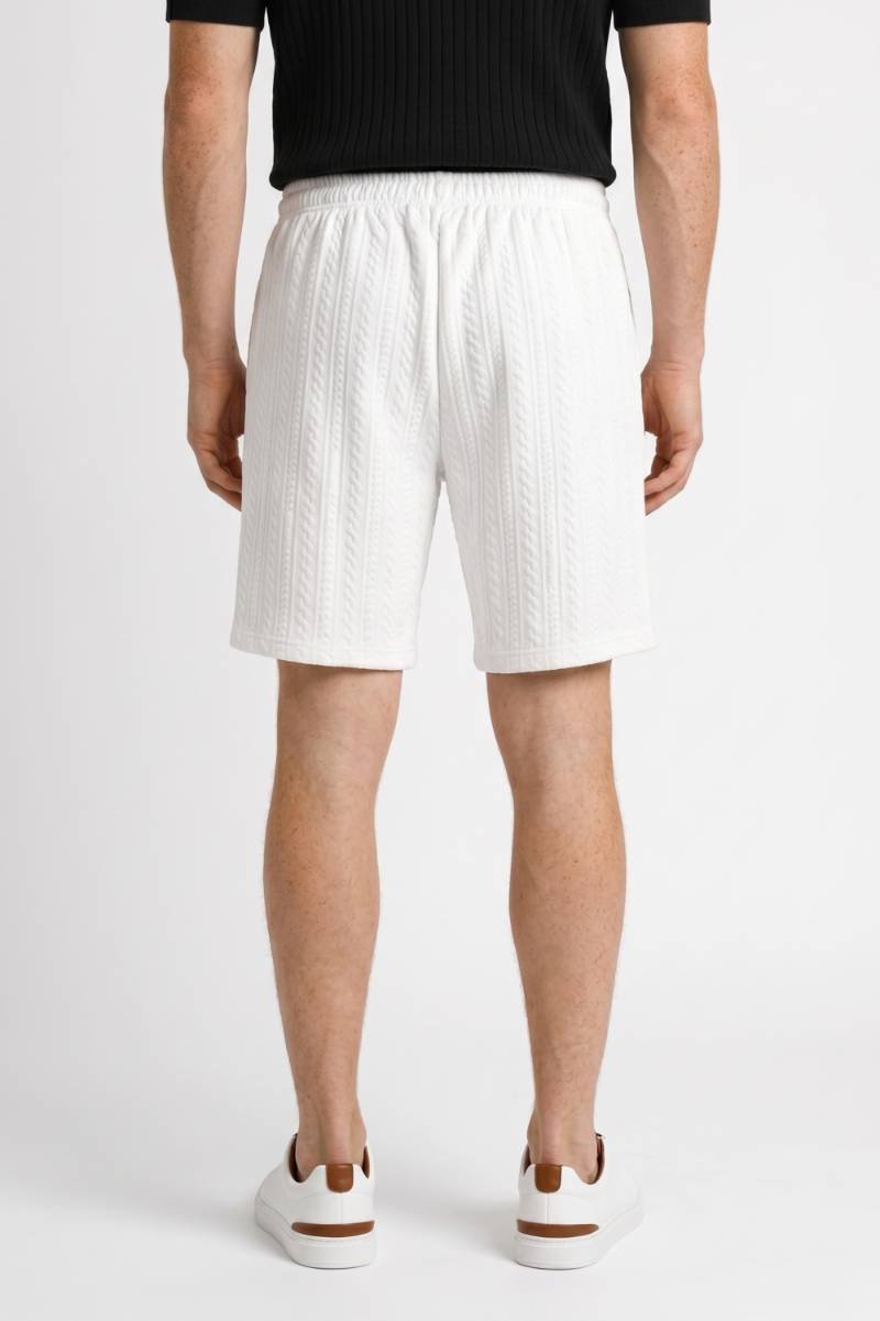 Knitted Shorts Men - Textured Cable Knit with Drawstring | Casual — White