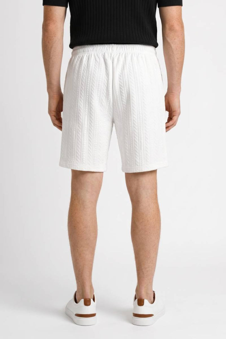 Knitted Shorts Men - Textured Cable Knit with Drawstring | Casual — White