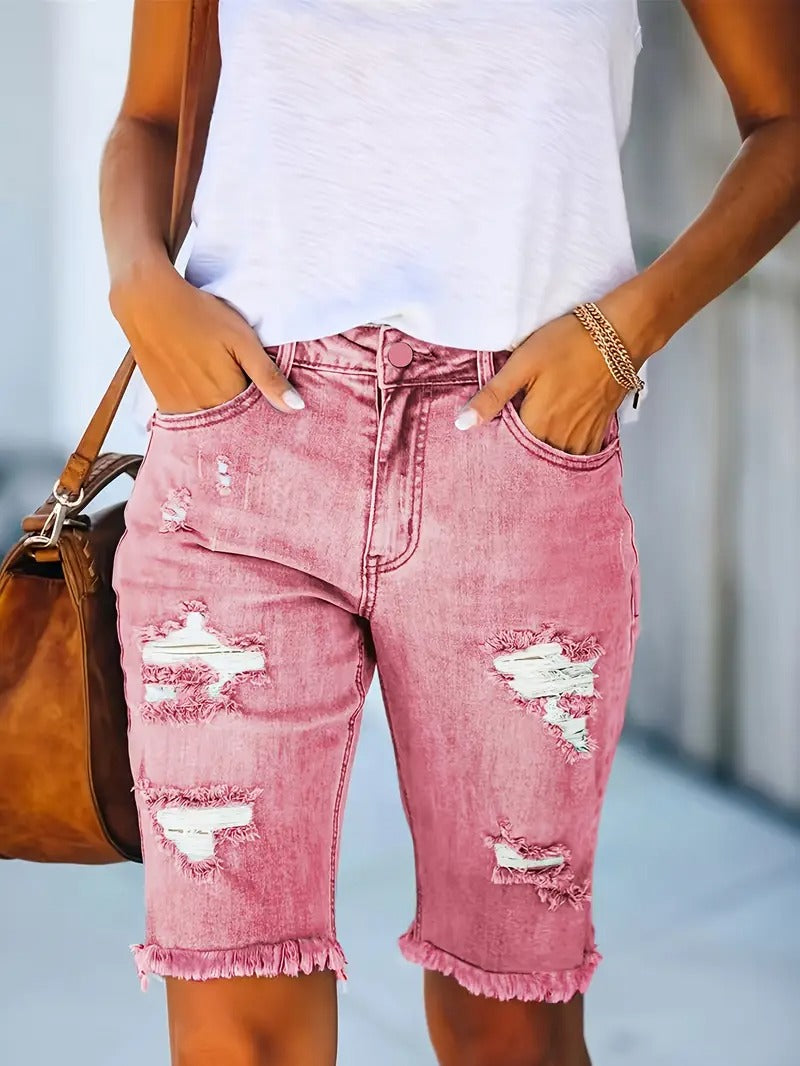 Shorts Women - Ripped Denim Bermuda High Waist | Summer