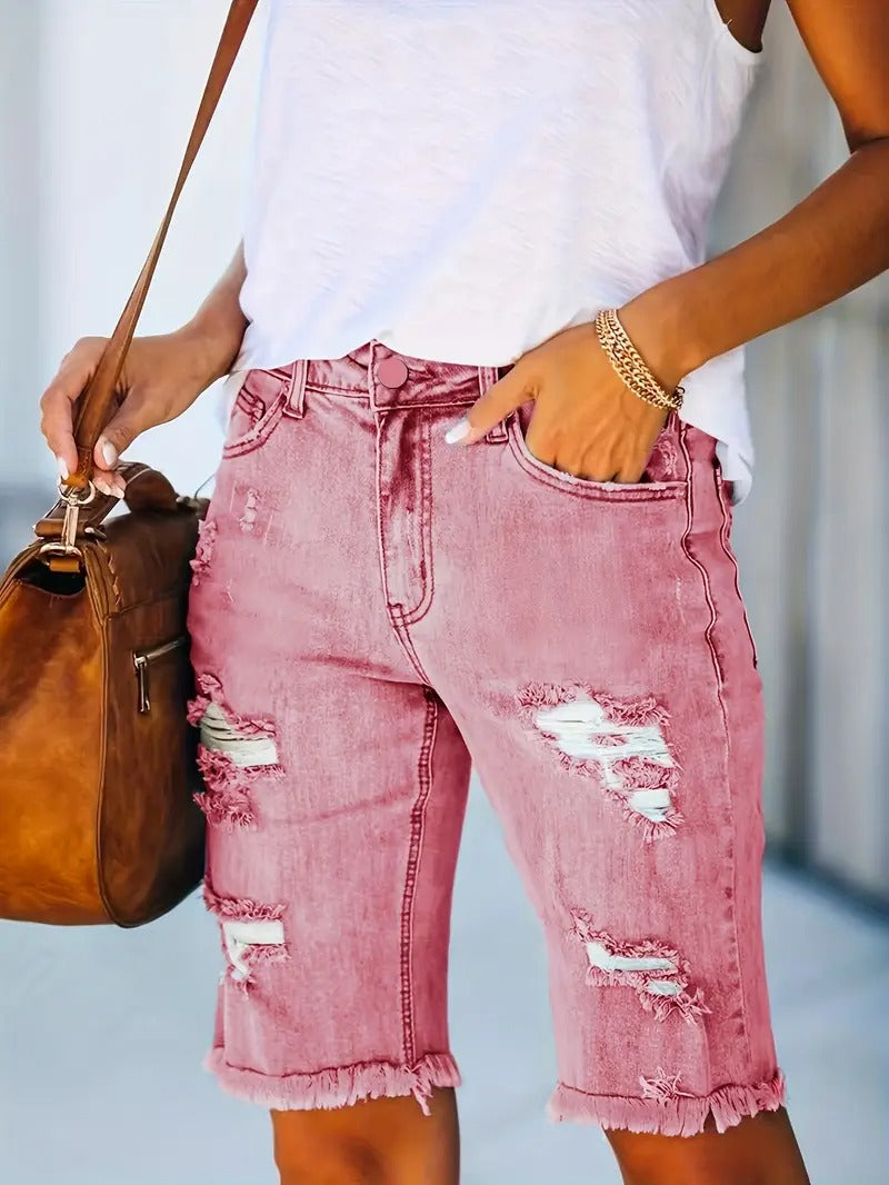 Shorts Women - Ripped Denim Bermuda High Waist | Summer
