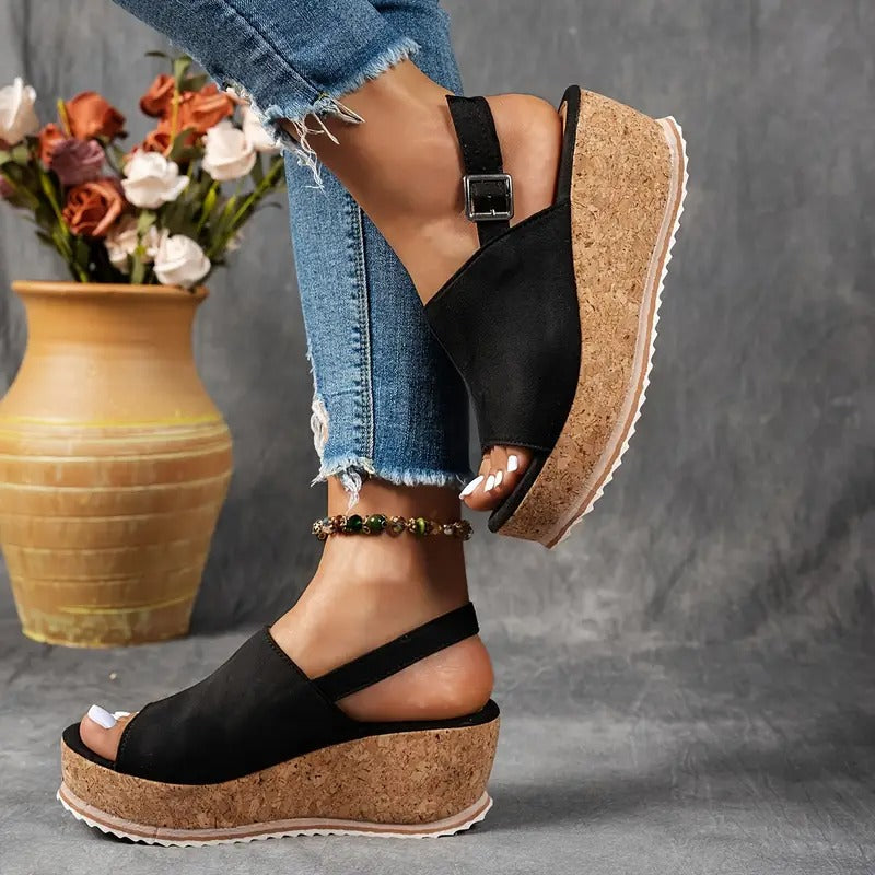 Wedge Heels Women - Cork Platform Peep Toe Ankle Strap | Summer
